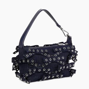 Ganni Denim Small Bow Eyelet Butterfly Denim Pouch bag
